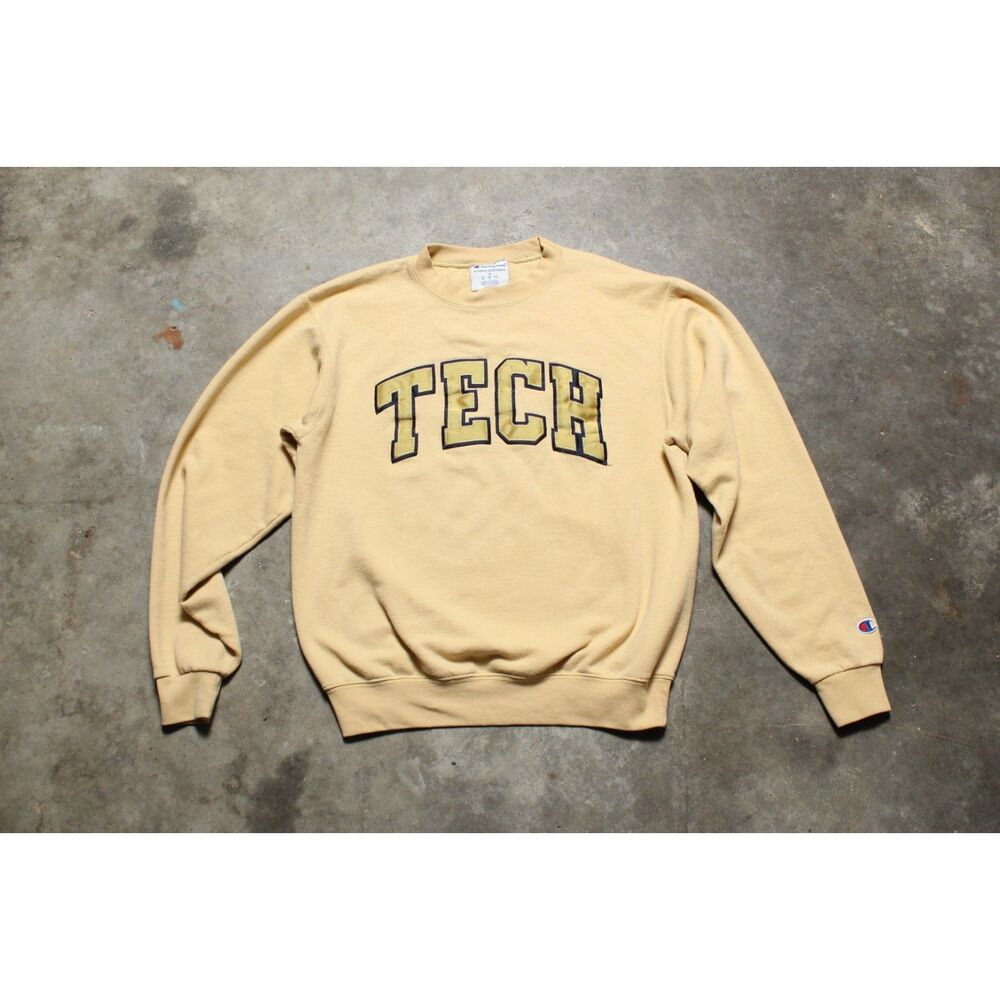 Vintage Y2K Champion TECH University Yellow Distressed Sweatshirt - Small